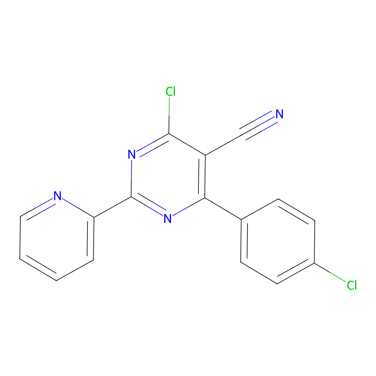 4-Chloro-6-(4-chlorophenyl)-2-(2-pyridinyl)-5-pyrimidinecarbonitrile molecular structure, CAS 338976-30-0