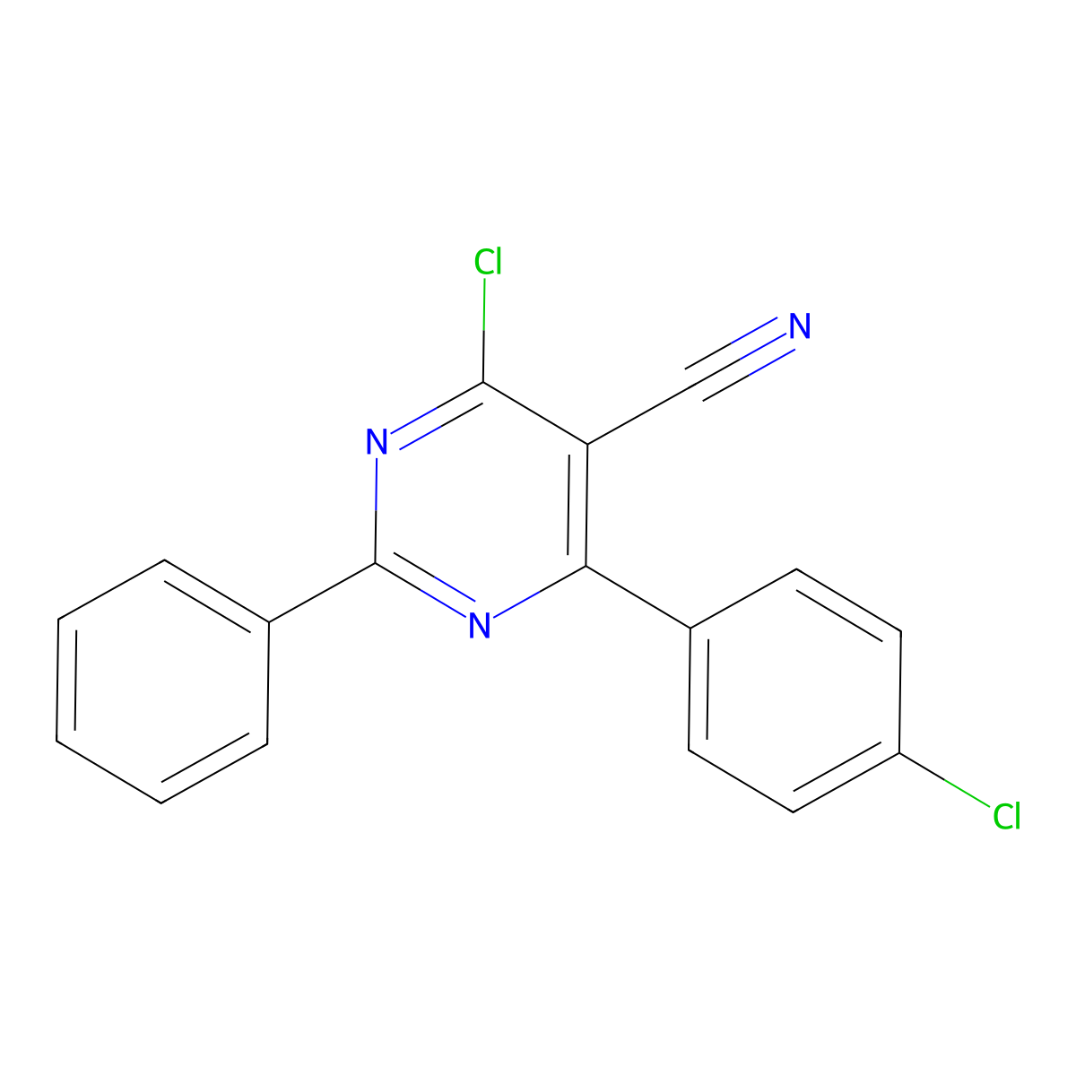 4-Chloro-6-(4-chlorophenyl)-2-phenyl-5-pyrimidinecarbonitrile molecular structure, CAS 338976-31-1