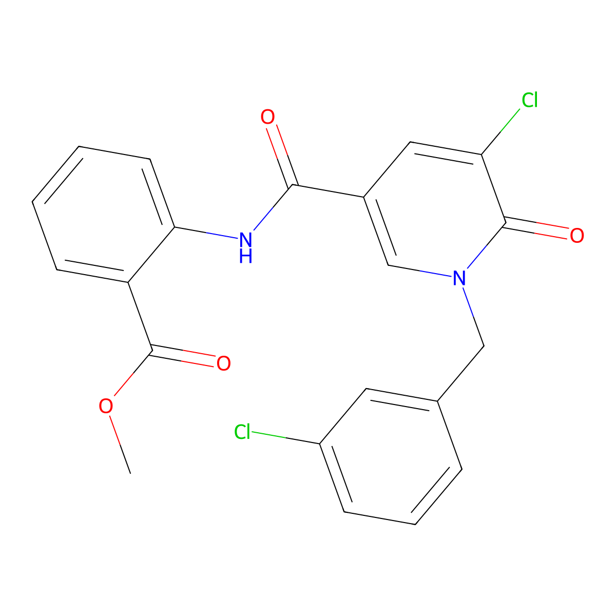 Methyl 2-({[5-chloro-1-(3-chlorobenzyl)-6-oxo-1,6-dihydro-3-pyridinyl]carbonyl}amino)benzenecarboxylate molecular structure, CAS 338977-31-4