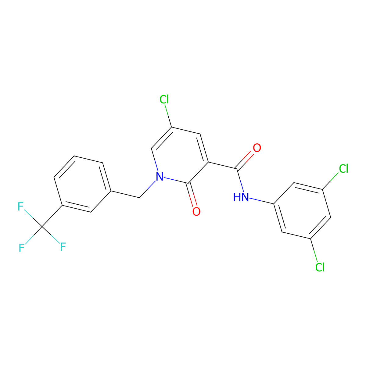 5-chloro-N-(3,5-dichlorophenyl)-2-oxo-1-[[3-(trifluoromethyl)phenyl]methyl]pyridine-3-carboxamide molecular structure, CAS 338977-53-0