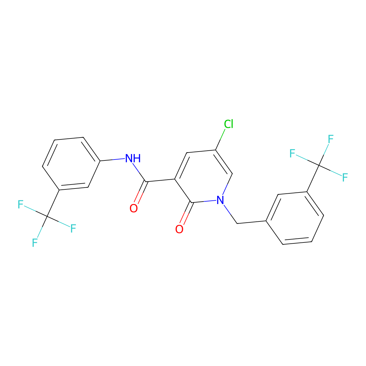 5-chloro-2-oxo-1-[3-(trifluoromethyl)benzyl]-N-[3-(trifluoromethyl)phenyl]-1,2-dihydro-3-pyridinecarboxamide molecular structure, CAS 338977-57-4