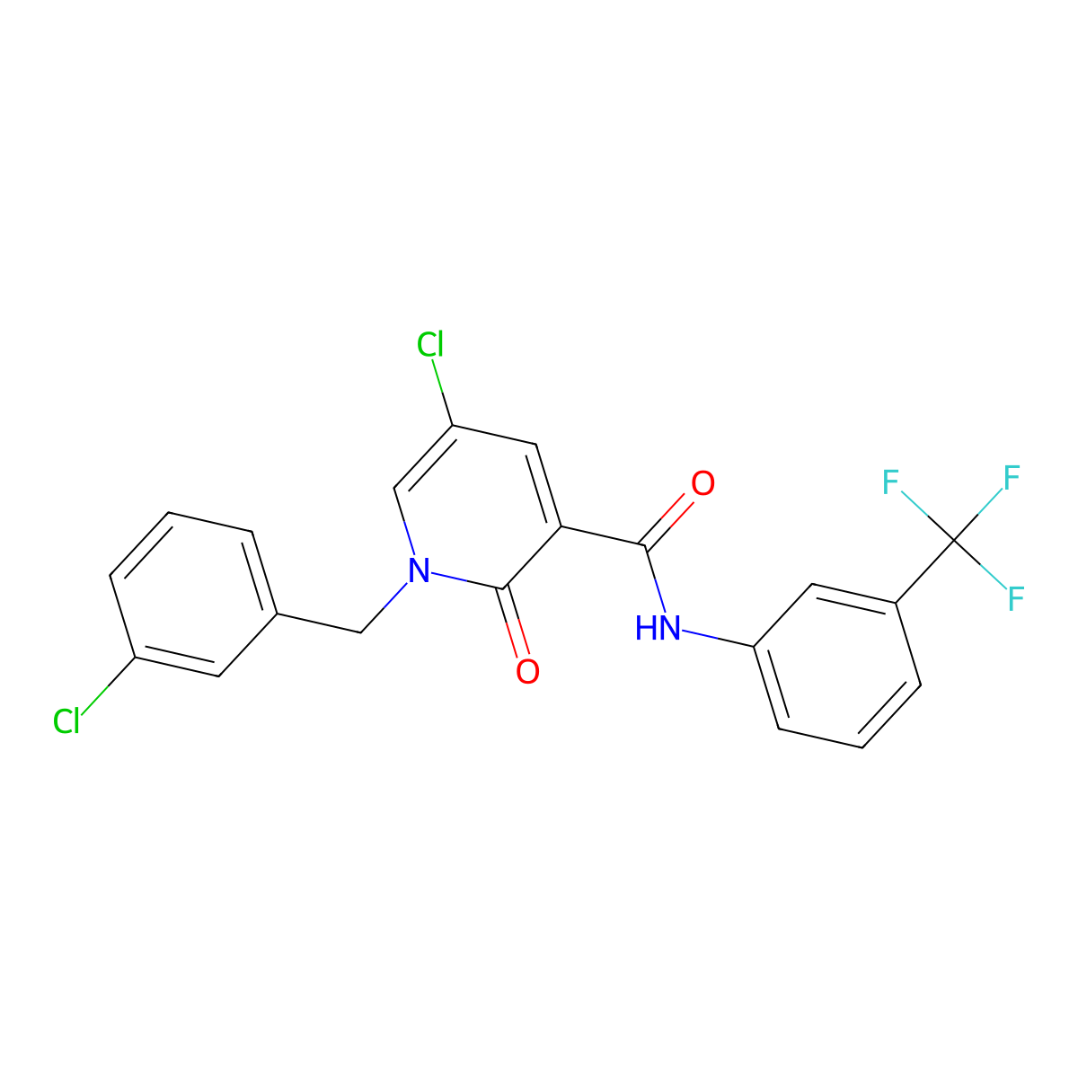 5-chloro-1-[(3-chlorophenyl)methyl]-2-oxo-N-[3-(trifluoromethyl)phenyl]pyridine-3-carboxamide molecular structure, CAS 338977-64-3