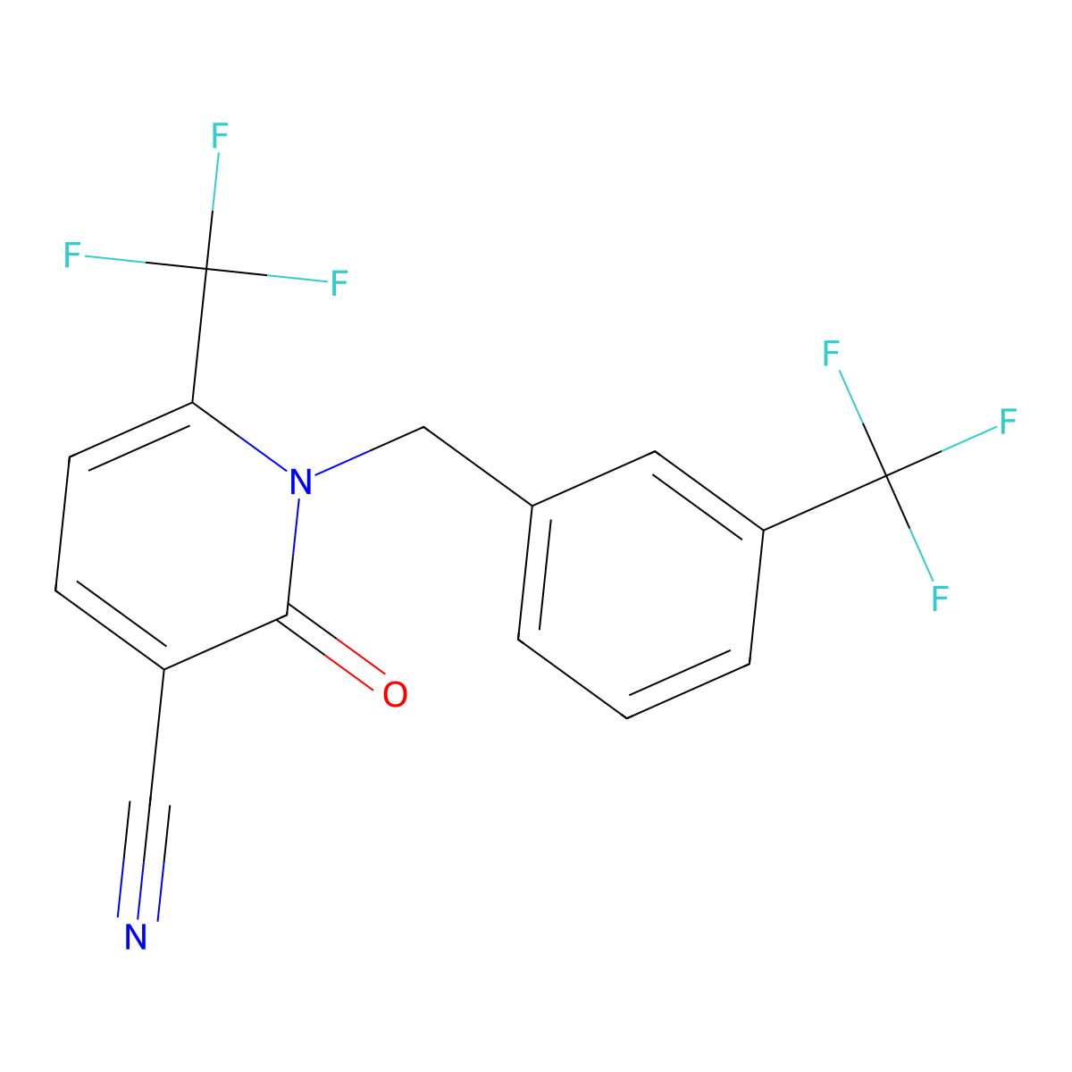 2-Oxo-6-(trifluoromethyl)-1-[[3-(trifluoromethyl)phenyl]methyl]pyridine-3-carbonitrile molecular structure, CAS 338977-72-3