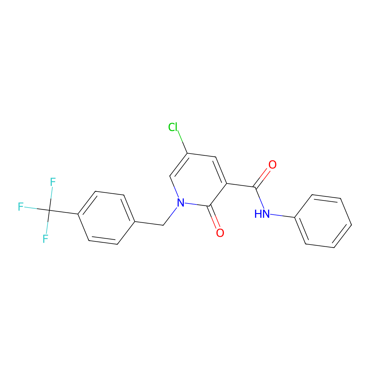 5-chloro-2-oxo-N-phenyl-1-[[4-(trifluoromethyl)phenyl]methyl]pyridine-3-carboxamide molecular structure, CAS 338977-79-0