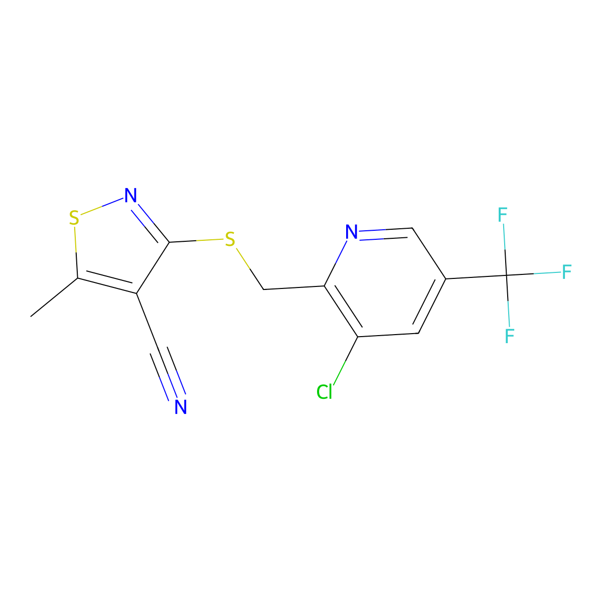 3-({[3-Chloro-5-(trifluoromethyl)-2-pyridinyl]methyl}sulfanyl)-5-methyl-4-isothiazolecarbonitrile molecular structure, CAS 338978-36-2