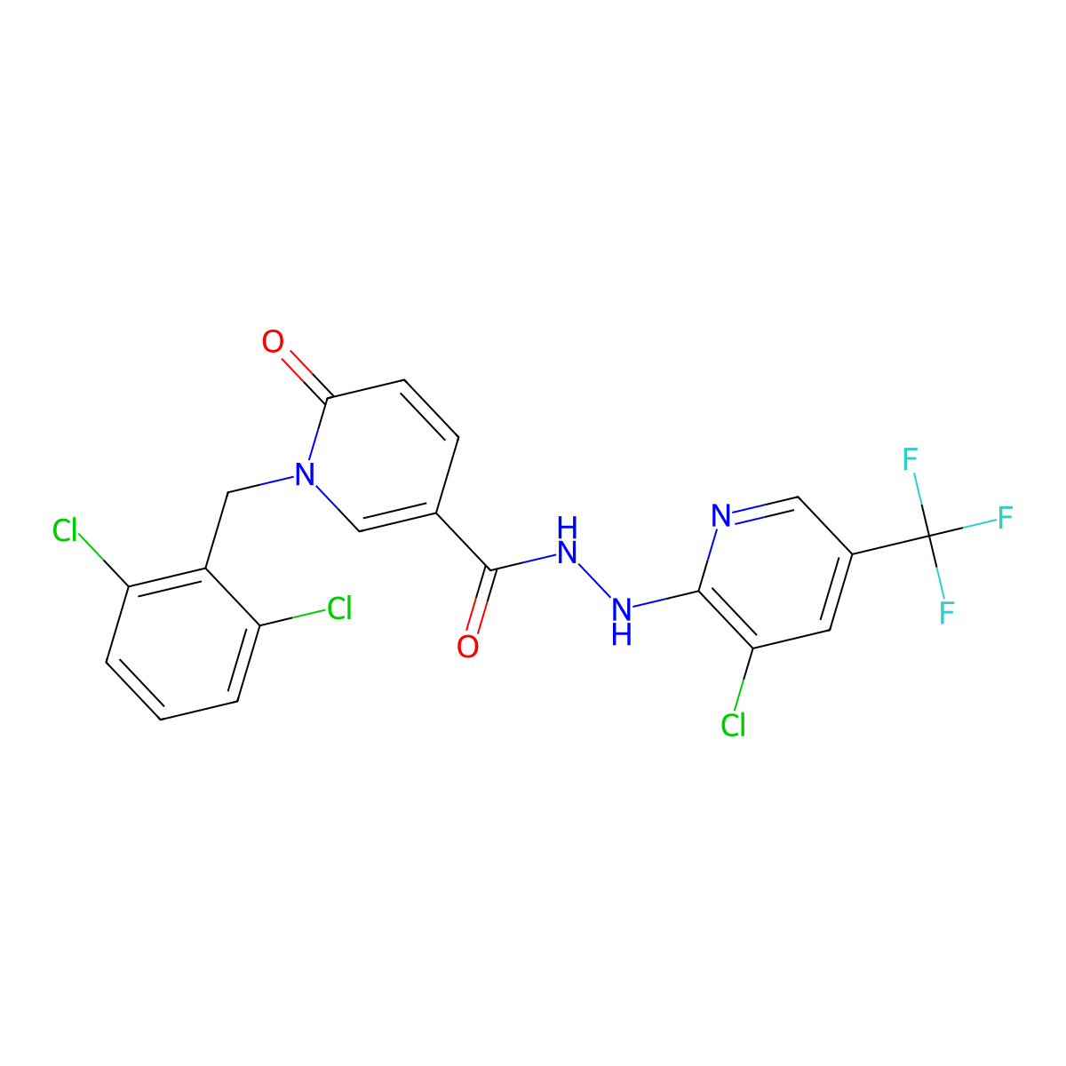 N'-[3-chloro-5-(trifluoromethyl)pyridin-2-yl]-1-[(2,6-dichlorophenyl)methyl]-6-oxopyridine-3-carbohydrazide molecular structure, CAS 338978-39-5
