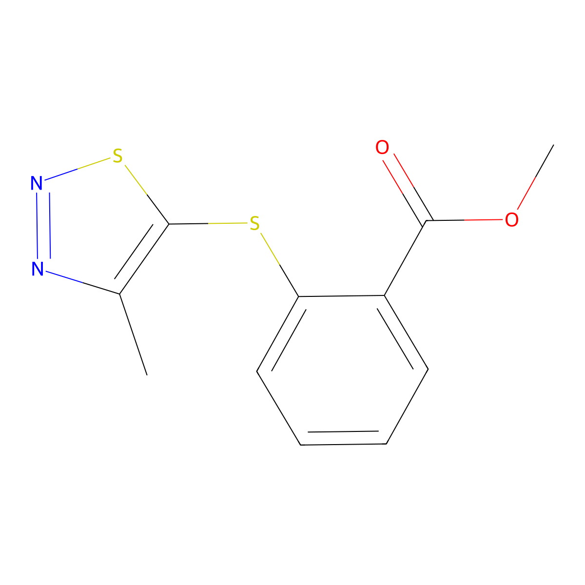 Methyl 2-[(4-methyl-1,2,3-thiadiazol-5-yl)sulfanyl]benzenecarboxylate molecular structure, CAS 338978-70-4