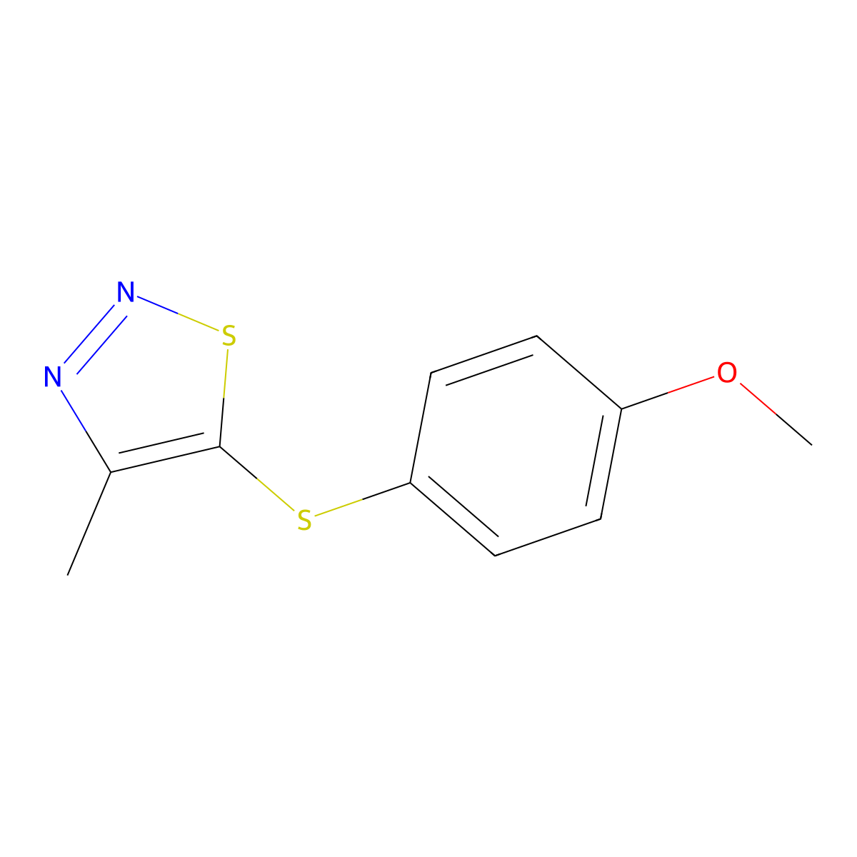 Methyl 4-[(4-methyl-1,2,3-thiadiazol-5-yl)sulfanyl]phenyl ether molecular structure, CAS 338978-75-9