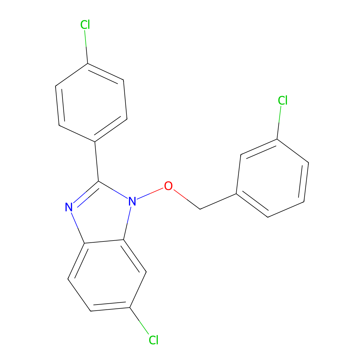 6-chloro-1-[(3-chlorobenzyl)oxy]-2-(4-chlorophenyl)-1H-1,3-benzimidazole molecular structure, CAS 338978-85-1