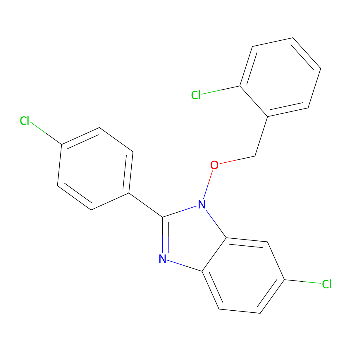 6-chloro-1-[(2-chlorobenzyl)oxy]-2-(4-chlorophenyl)-1H-1,3-benzimidazole molecular structure, CAS 338978-86-2
