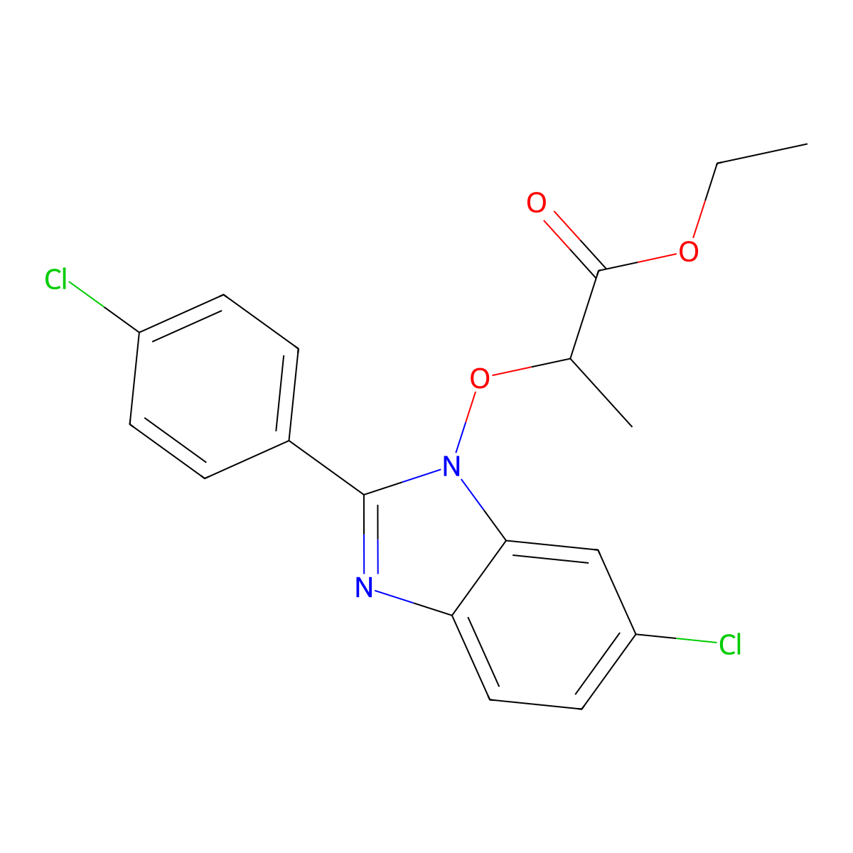 ethyl 2-{[6-chloro-2-(4-chlorophenyl)-1H-1,3-benzimidazol-1-yl]oxy}propanoate molecular structure, CAS 338978-88-4