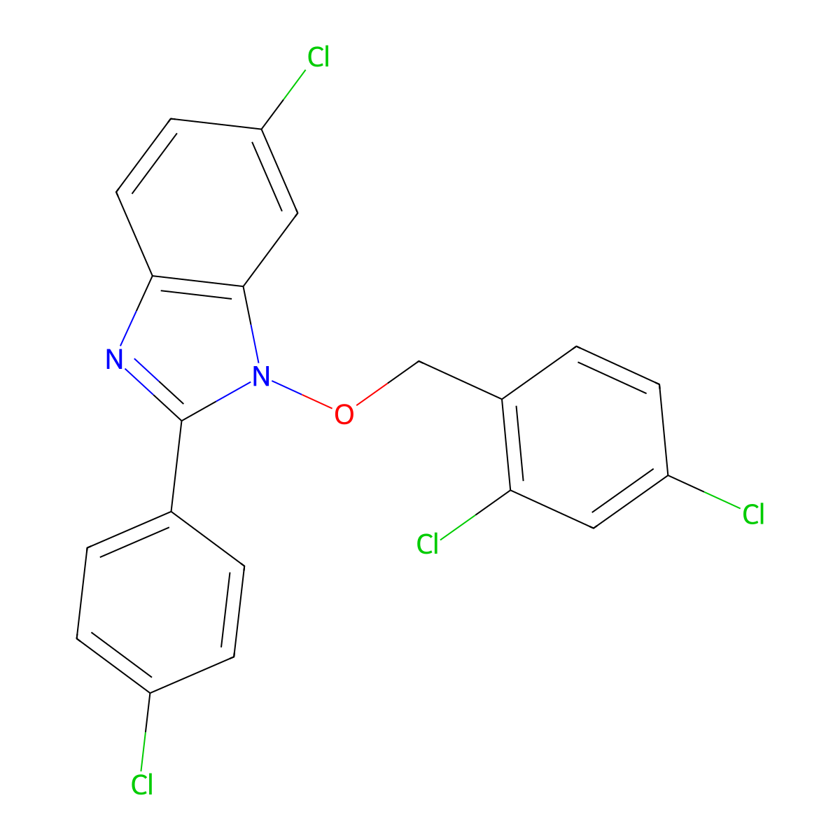 6-chloro-2-(4-chlorophenyl)-1-[(2,4-dichlorophenyl)methoxy]-1H-1,3-benzodiazole molecular structure, CAS 338978-93-1