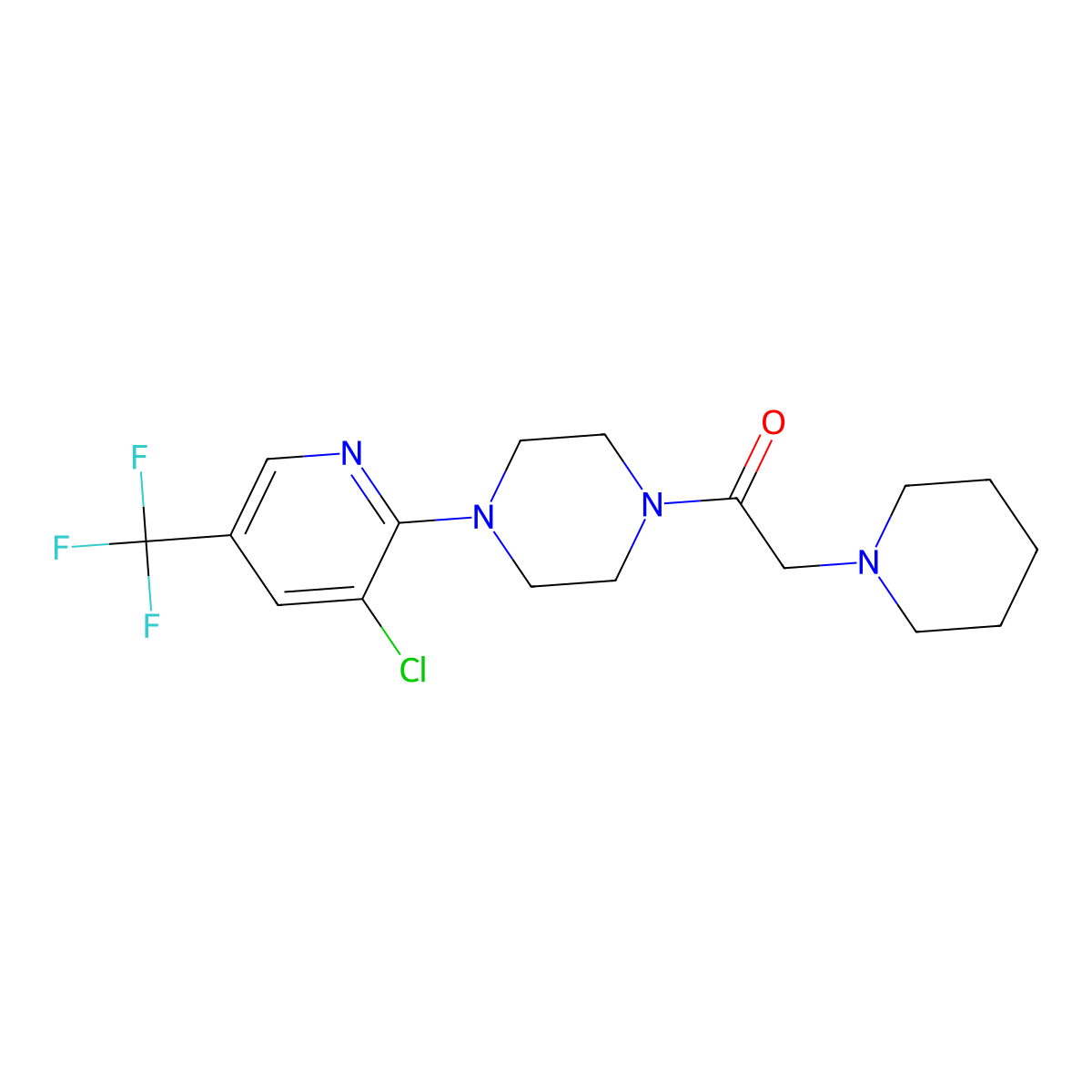 1-{4-[3-Chloro-5-(trifluoromethyl)-2-pyridinyl]piperazino}-2-piperidino-1-ethanone molecular structure, CAS 338979-21-8