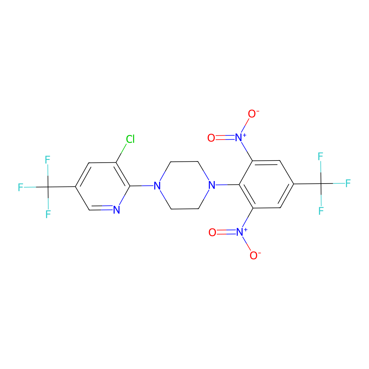1-[3-Chloro-5-(trifluoromethyl)pyridin-2-yl]-4-[2,6-dinitro-4-(trifluoromethyl)phenyl]piperazine molecular structure, CAS 338979-22-9