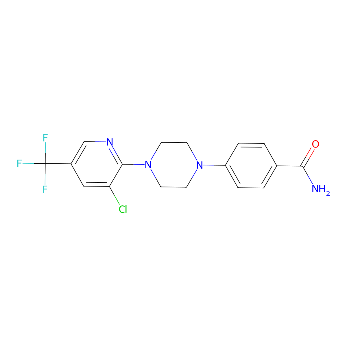4-{4-[3-Chloro-5-(trifluoromethyl)-2-pyridinyl]piperazino}benzenecarboxamide molecular structure, CAS 338979-27-4