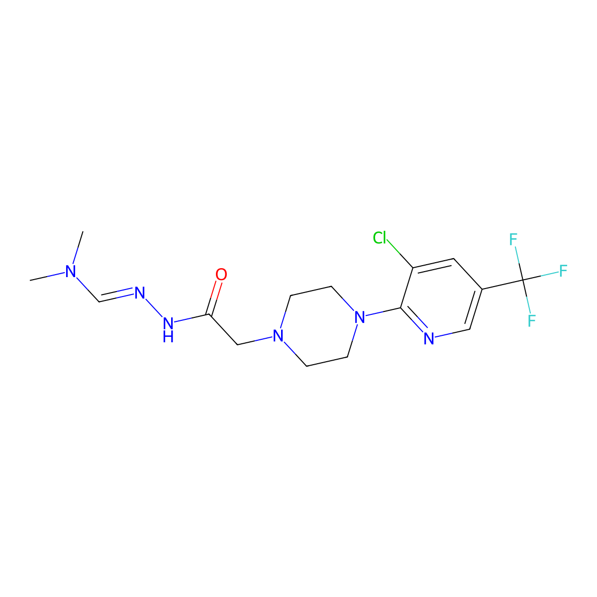 2-{4-[3-chloro-5-(trifluoromethyl)pyridin-2-yl]piperazin-1-yl}-N'-[(1E)-(dimethylamino)methylidene]acetohydrazide molecular structure, CAS 338979-30-9