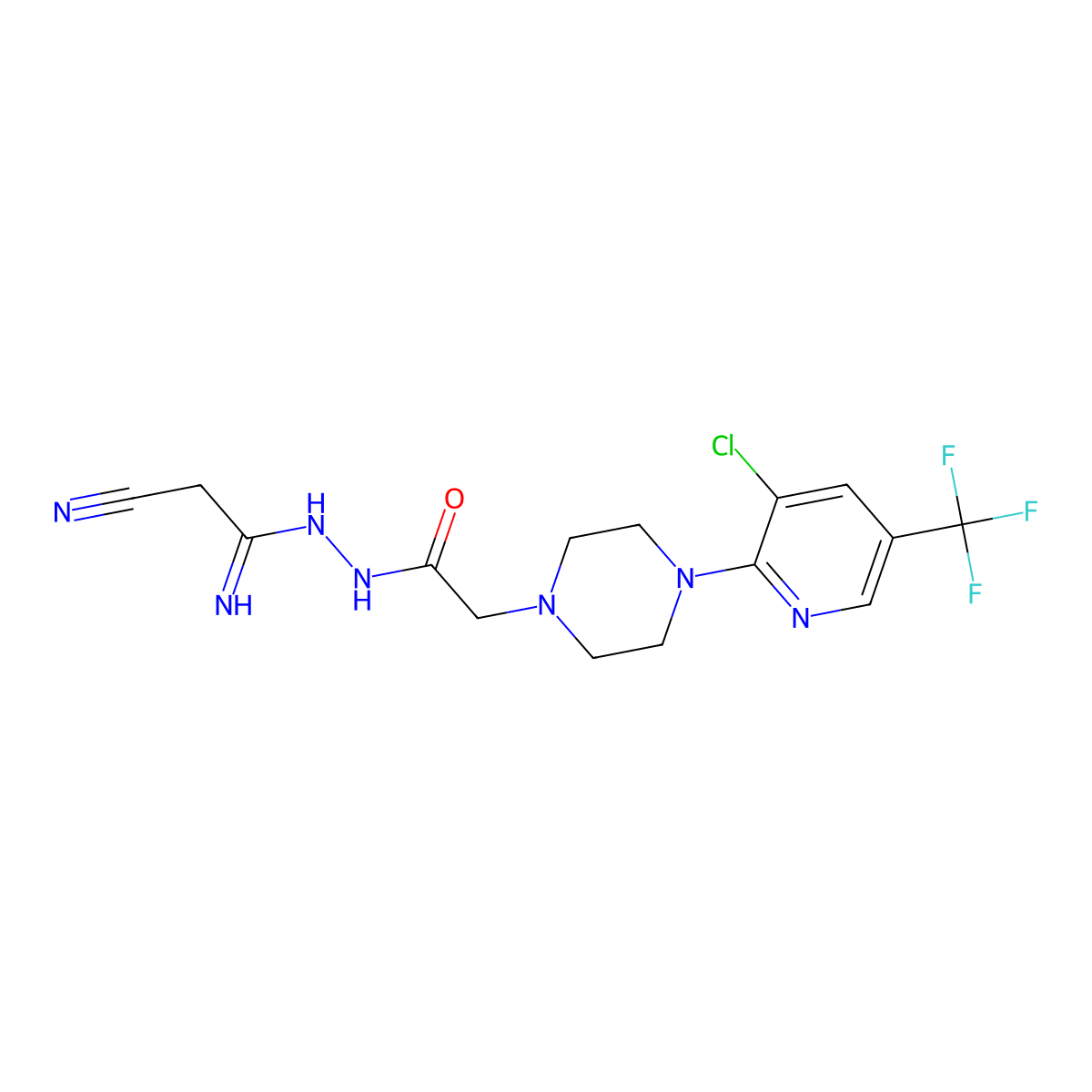 2-{4-[3-chloro-5-(trifluoromethyl)pyridin-2-yl]piperazin-1-yl}-N'-(2-cyanoethanimidoyl)acetohydrazide molecular structure, CAS 338979-35-4