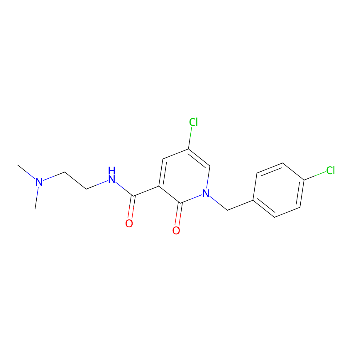 5-chloro-1-(4-chlorobenzyl)-N-[2-(dimethylamino)ethyl]-2-oxo-1,2-dihydro-3-pyridinecarboxamide molecular structure, CAS 338981-09-2