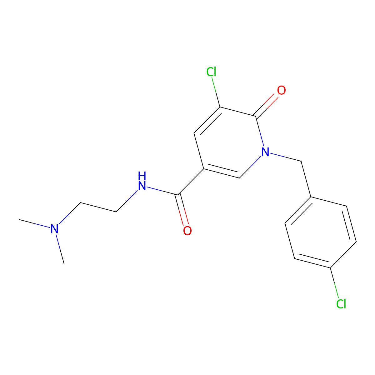 5-chloro-1-(4-chlorobenzyl)-N-[2-(dimethylamino)ethyl]-6-oxo-1,6-dihydro-3-pyridinecarboxamide molecular structure, CAS 338981-11-6