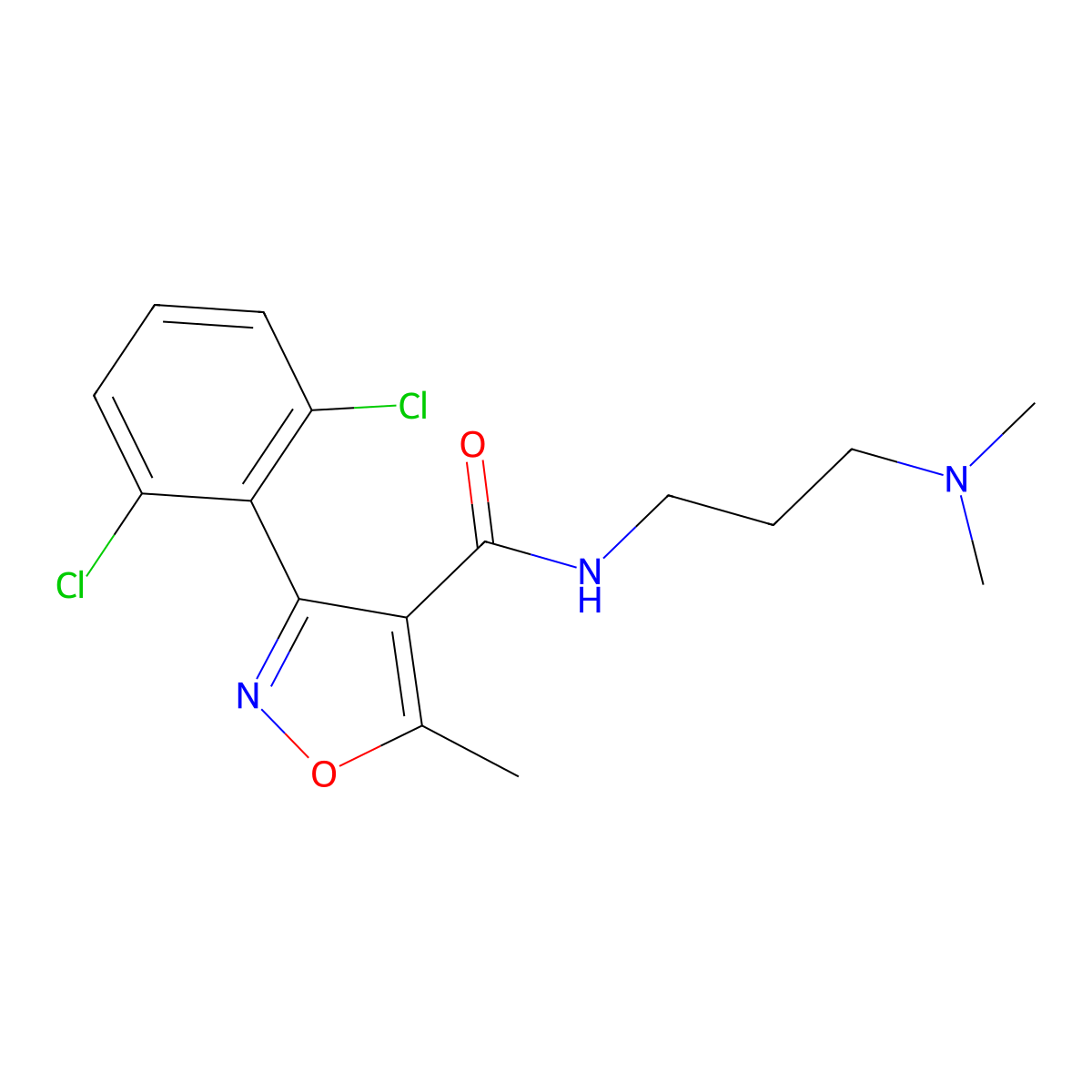 3-(2,6-dichlorophenyl)-N-[3-(dimethylamino)propyl]-5-methyl-1,2-oxazole-4-carboxamide molecular structure, CAS 338981-15-0