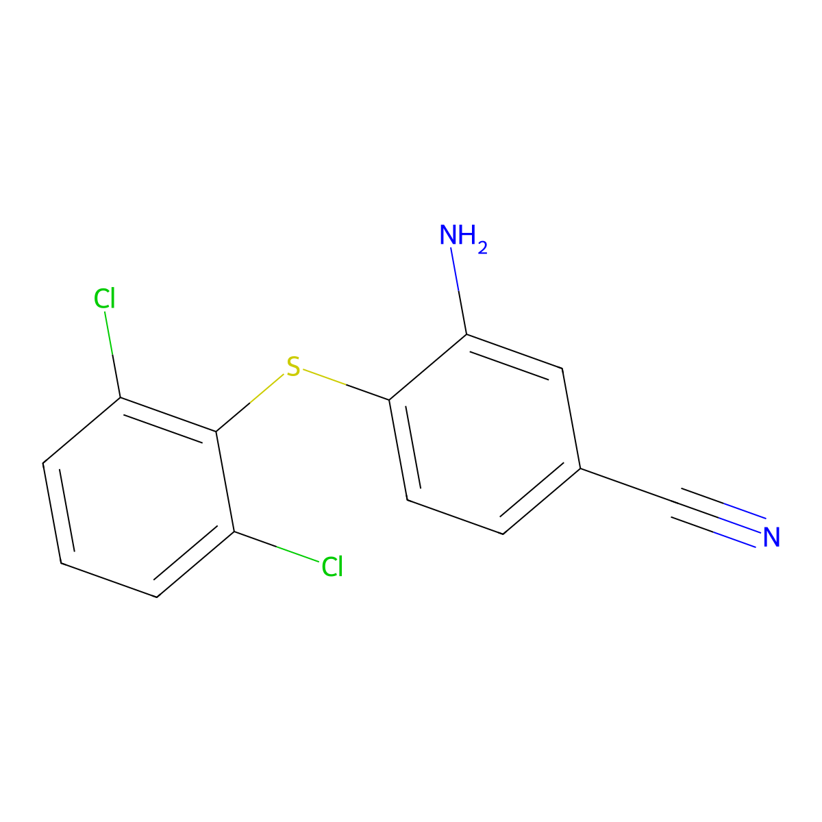 3-Amino-4-((2,6-dichlorophenyl)thio)benzonitrile molecular structure, CAS 338982-10-8