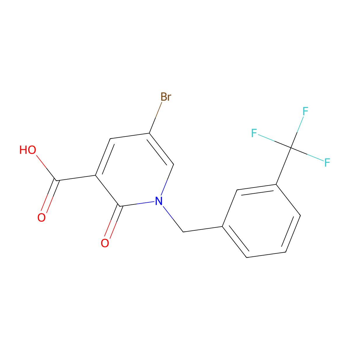 5-Bromo-2-oxo-1-[3-(trifluoromethyl)benzyl]-1,2-dihydro-3-pyridinecarboxylic acid molecular structure, CAS 338982-36-8