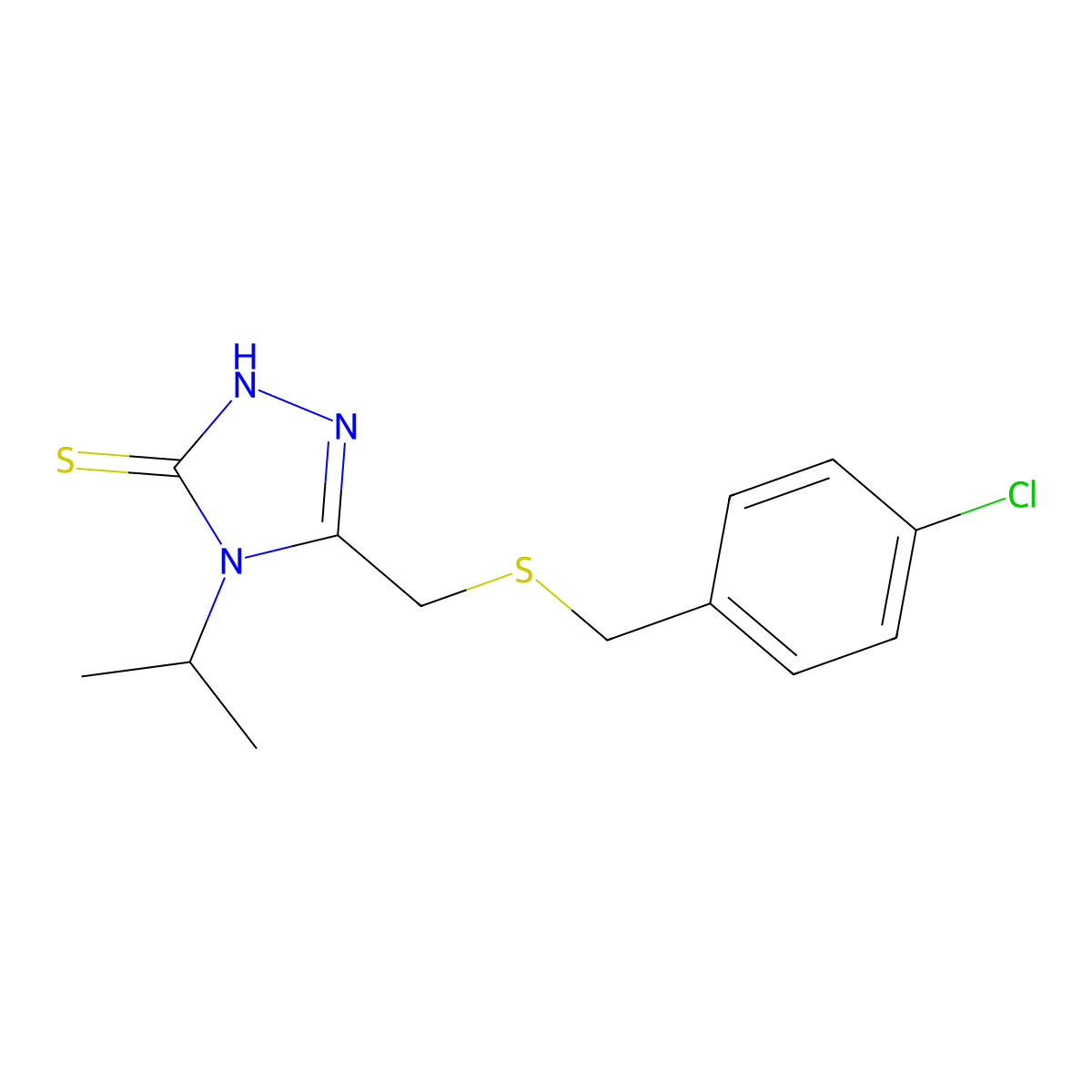 5-{[(4-chlorobenzyl)sulfanyl]methyl}-4-isopropyl-4H-1,2,4-triazol-3-ylhydrosulfide molecular structure, CAS 338982-45-9