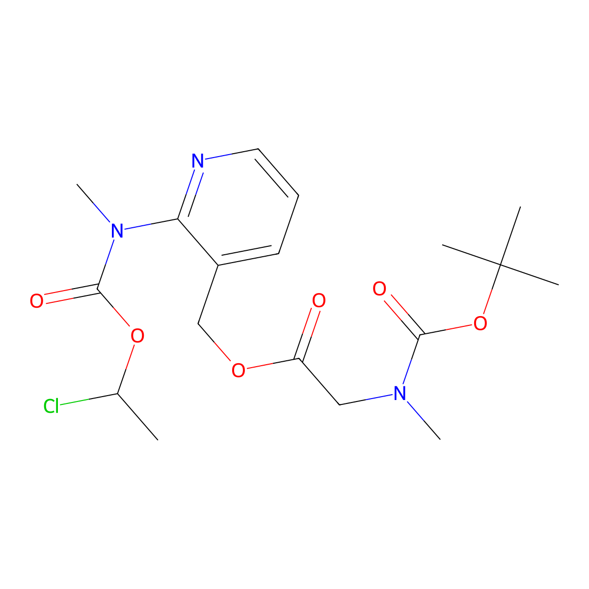 (2-(((1-Chloroethoxy)carbonyl)(methyl)amino)pyridin-3-yl)methyl 2-((tert-butoxycarbonyl)(methyl)amino)acetate molecular structure, CAS 338990-31-1