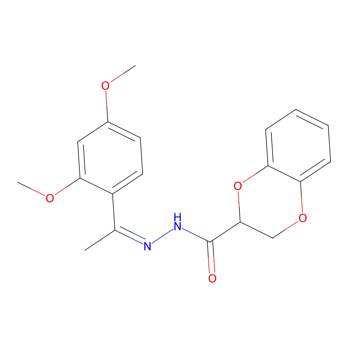 2,3-Dihydro-1,4-benzodioxin-2-carboxylic acid 2-[1-(2,4-dimethoxyphenyl)ethylidene]hydrazide molecular structure, CAS 338994-70-0