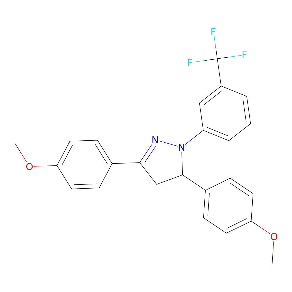 3,5-Bis(4-methoxyphenyl)-2-[3-(trifluoromethyl)phenyl]-3,4-dihydropyrazole molecular structure, CAS 338997-04-9