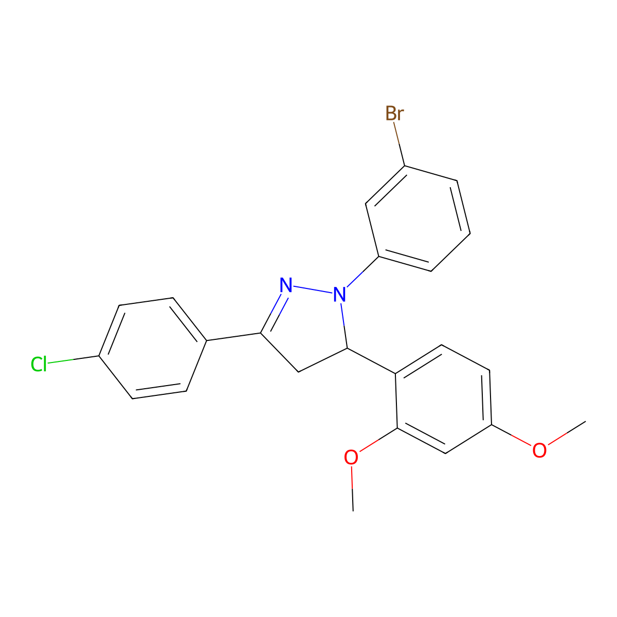 2-(3-Bromophenyl)-5-(4-chlorophenyl)-3-(2,4-dimethoxyphenyl)-3,4-dihydropyrazole molecular structure, CAS 338997-17-4