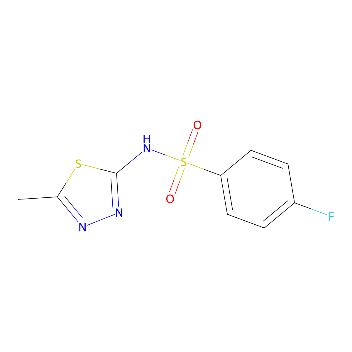 4-fluoro-N-(5-methyl-1,3,4-thiadiazol-2-yl)benzenesulfonamide molecular structure, CAS 339-39-9