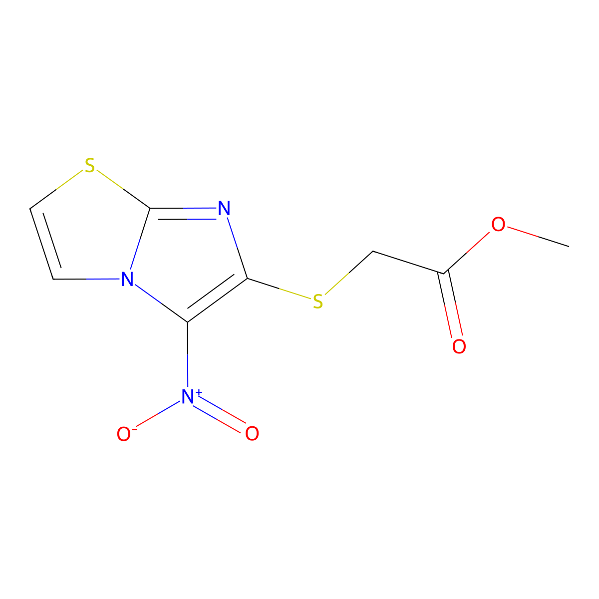 Methyl 2-[(5-nitroimidazo[2,1-b][1,3]thiazol-6-yl)sulfanyl]acetate molecular structure, CAS 339008-01-4