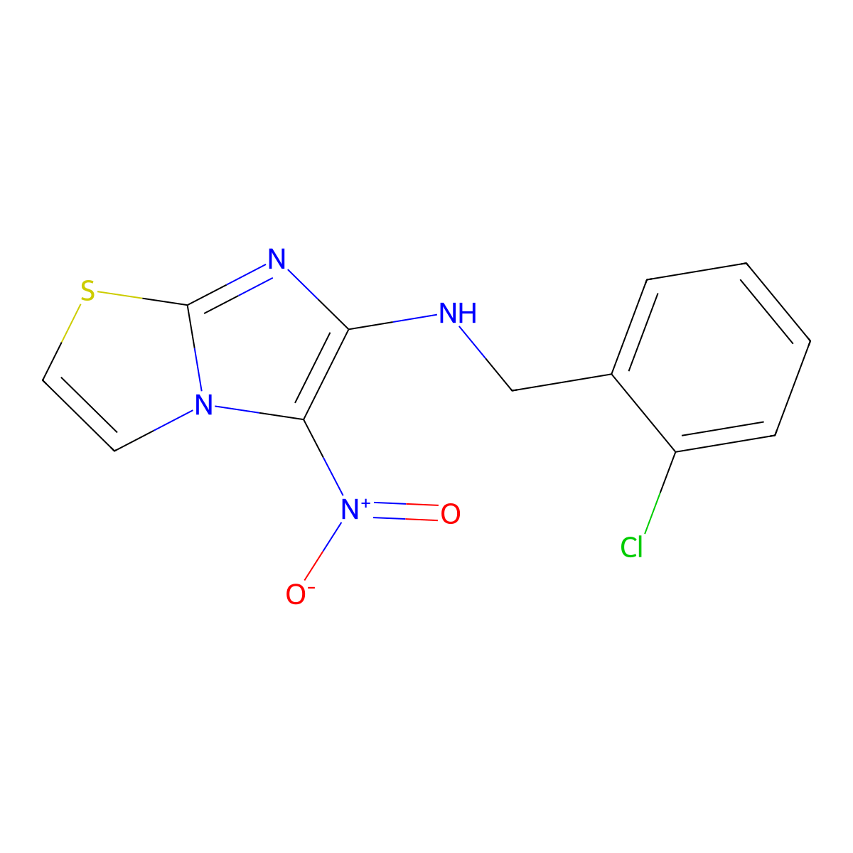 N-((2-Chlorophenyl)methyl)-5-nitroimidazo(2,1-b)thiazol-6-amine molecular structure, CAS 339008-16-1