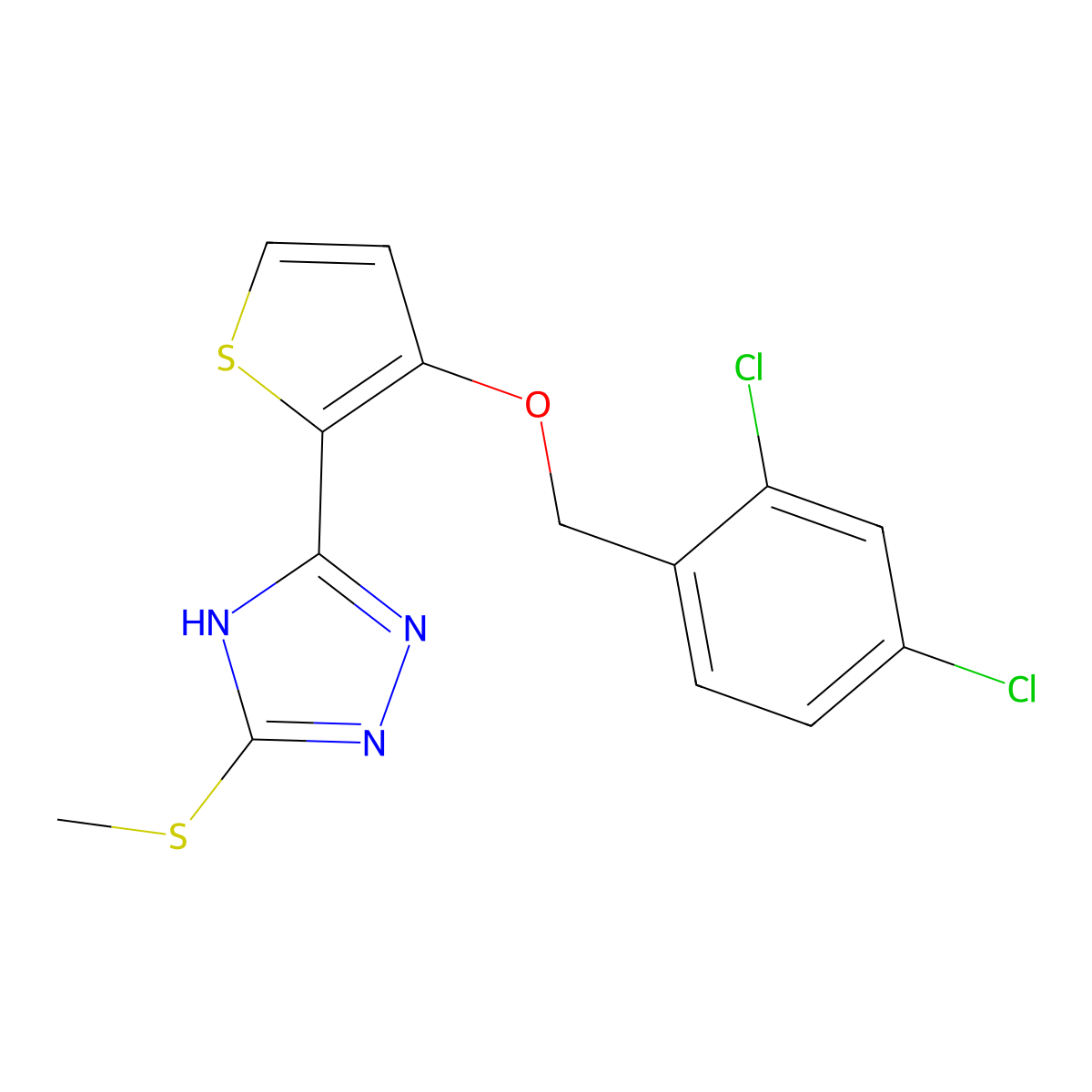 3-{3-[(2,4-dichlorobenzyl)oxy]-2-thienyl}-5-(methylsulfanyl)-4H-1,2,4-triazole molecular structure, CAS 339008-22-9