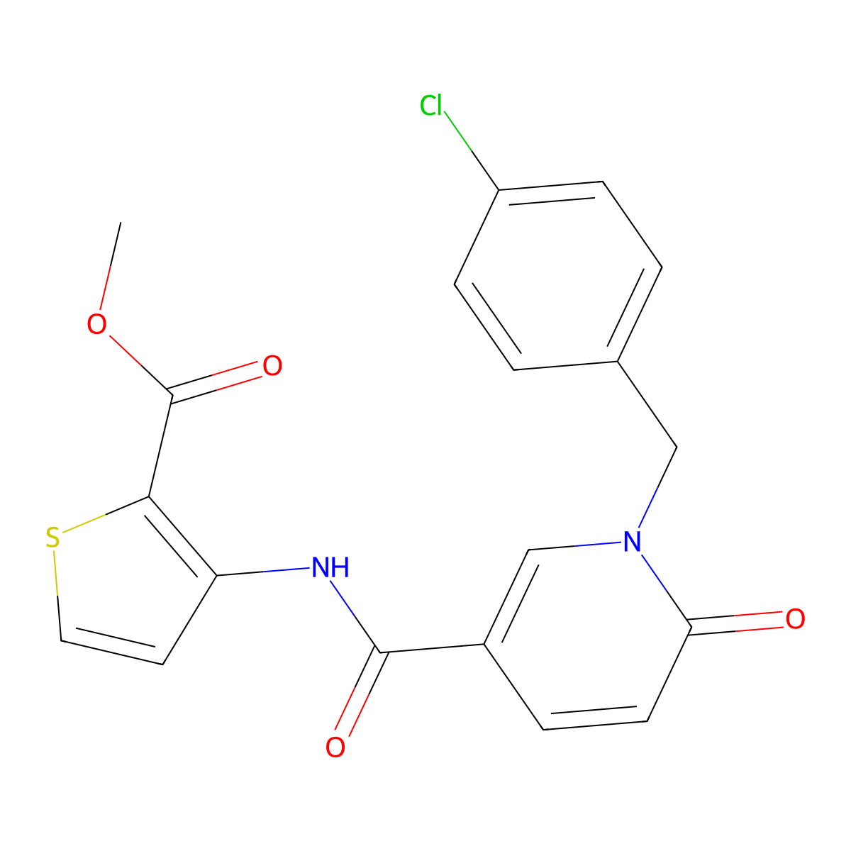 Methyl 3-({[1-(4-chlorobenzyl)-6-oxo-1,6-dihydro-3-pyridinyl]carbonyl}amino)-2-thiophenecarboxylate molecular structure, CAS 339008-57-0