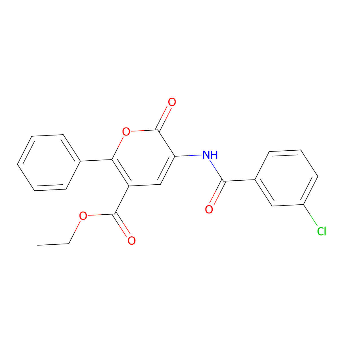 Ethyl 3-((3-chlorobenzoyl)amino)-2-oxo-6-phenyl-2H-pyran-5-carboxylate molecular structure, CAS 339009-30-2