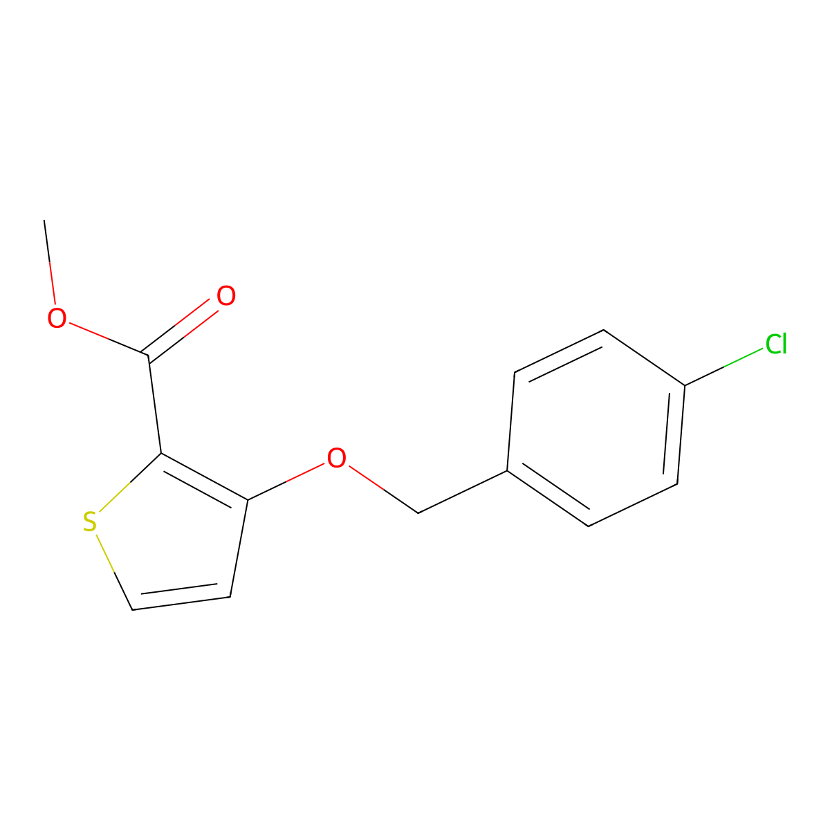 Methyl 3-[(4-chlorobenzyl)oxy]-2-thiophenecarboxylate molecular structure, CAS 339009-41-5