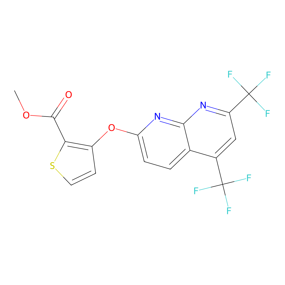 Methyl 3-{[5,7-bis(trifluoromethyl)[1,8]naphthyridin-2-yl]oxy}-2-thiophenecarboxylate molecular structure, CAS 339009-52-8