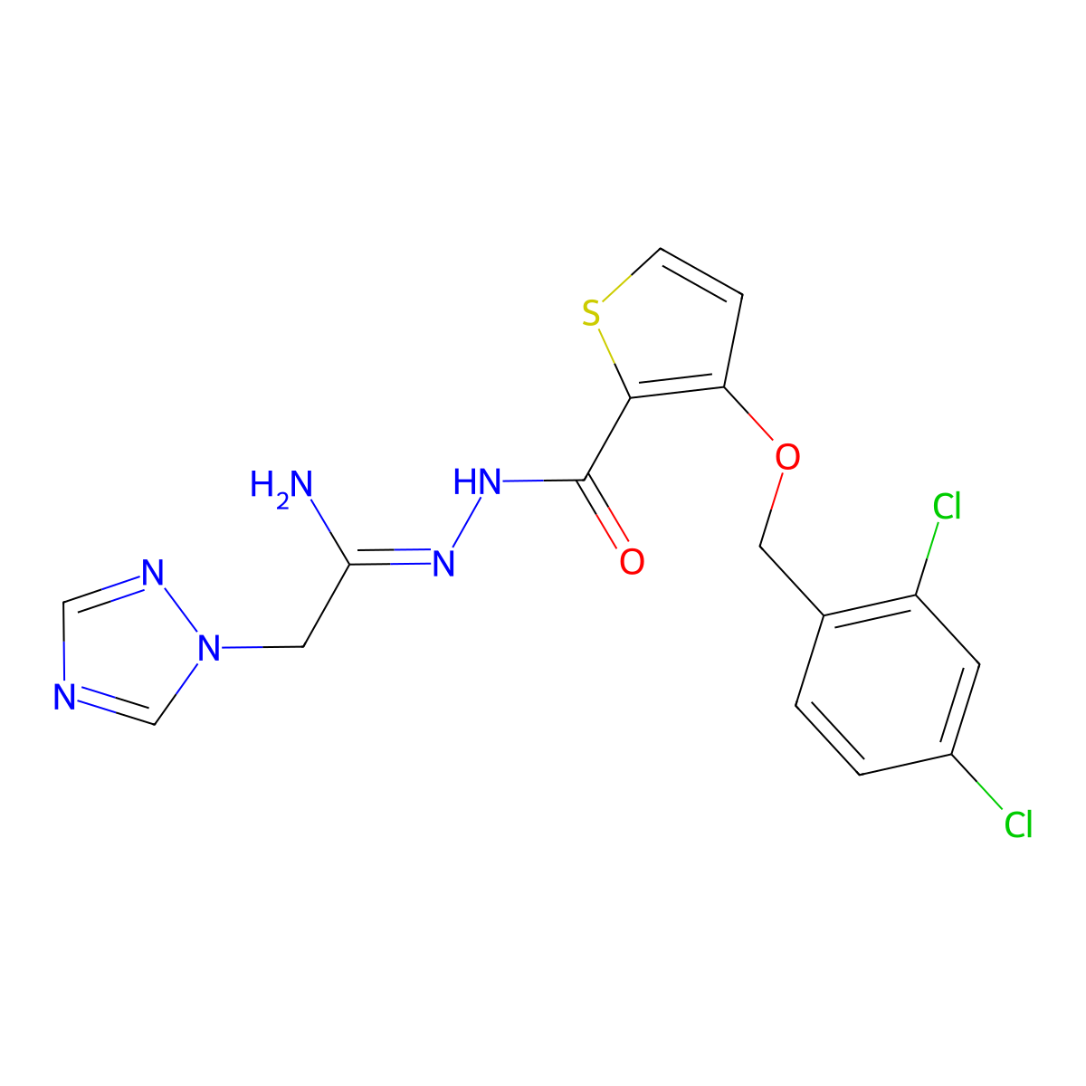 3-[(2,4-dichlorophenyl)methoxy]-N'-[2-(1H-1,2,4-triazol-1-yl)ethanimidoyl]thiophene-2-carbohydrazide molecular structure, CAS 339009-57-3