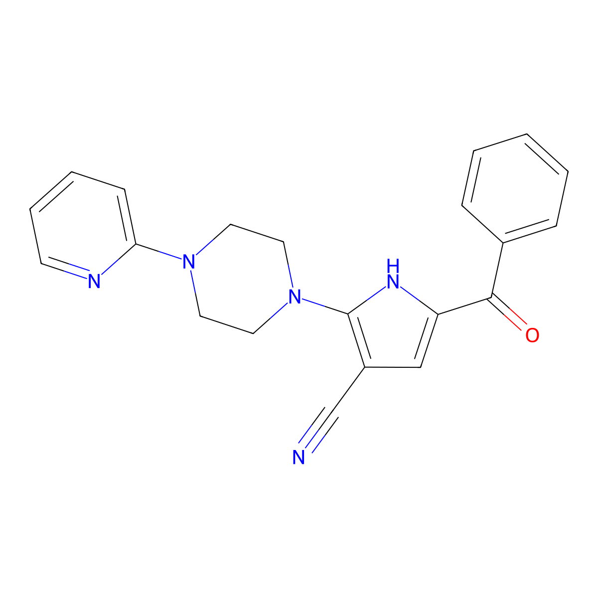 5-benzoyl-2-[4-(2-pyridinyl)piperazino]-1H-pyrrole-3-carbonitrile molecular structure, CAS 339010-28-5
