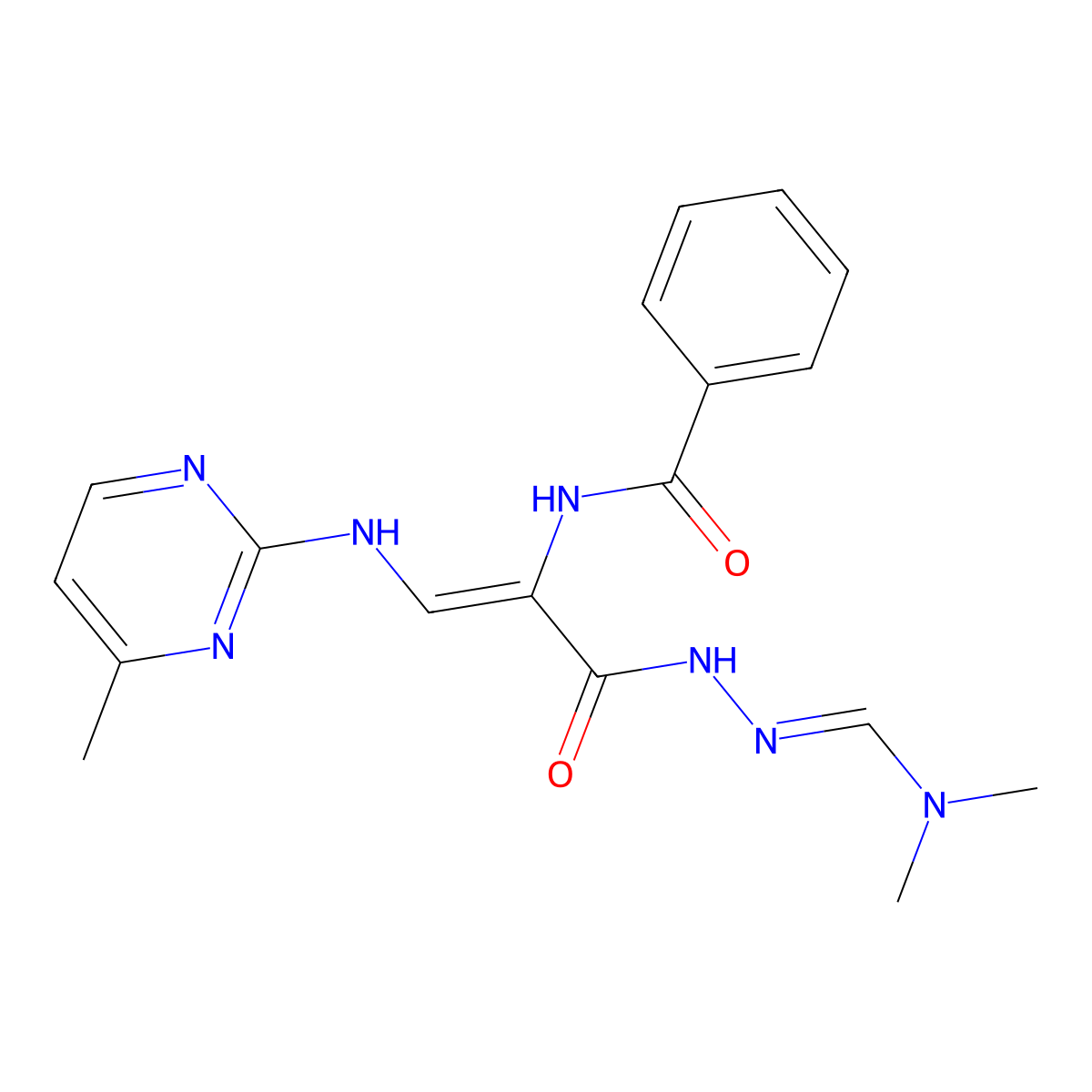 N-{1-({2-[(dimethylamino)methylene]hydrazino}carbonyl)-2-[(4-methyl-2-pyrimidinyl)amino]vinyl}benzenecarboxamide molecular structure, CAS 339010-35-4