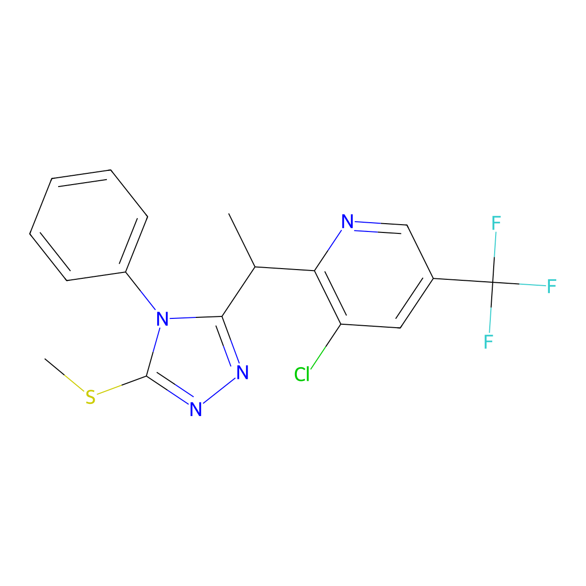 3-Chloro-2-(1-(5-(methylsulfanyl)-4-phenyl-4H-1,2,4-triazol-3-yl)ethyl)-5-(trifluoromethyl)pyridine molecular structure, CAS 339010-60-5