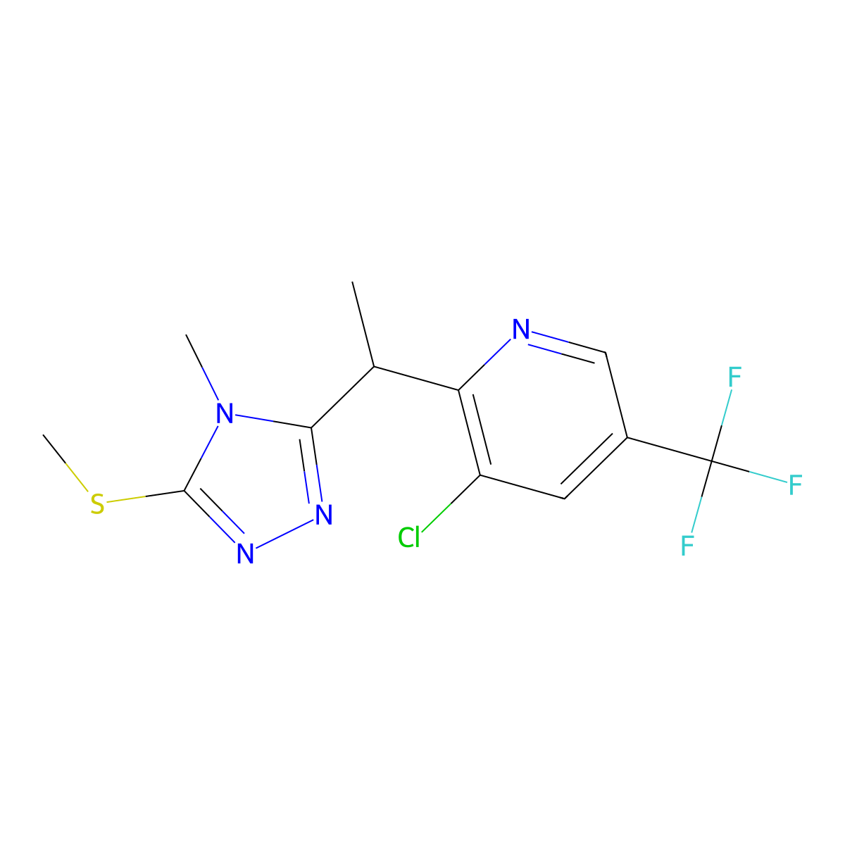 3-chloro-2-{1-[4-methyl-5-(methylsulfanyl)-4H-1,2,4-triazol-3-yl]ethyl}-5-(trifluoromethyl)pyridine molecular structure, CAS 339010-64-9