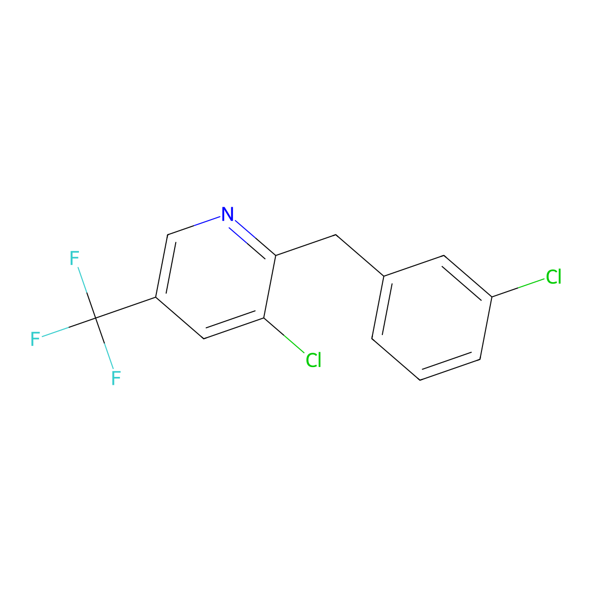3-Chloro-2-[(3-chlorophenyl)methyl]-5-(trifluoromethyl)pyridine molecular structure, CAS 339010-80-9