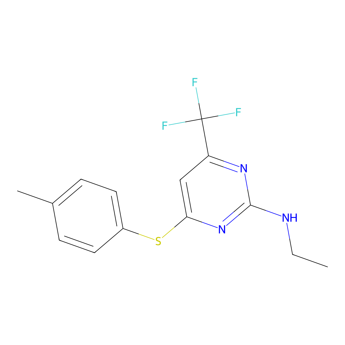 N-ethyl-4-[(4-methylphenyl)sulfanyl]-6-(trifluoromethyl)-2-pyrimidinamine molecular structure, CAS 339011-08-4
