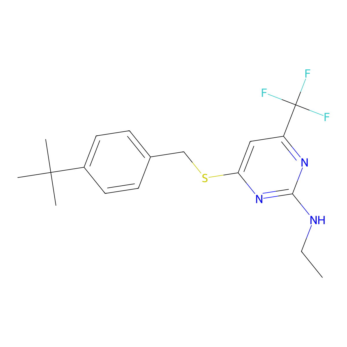 4-{[4-(tert-butyl)benzyl]sulfanyl}-N-ethyl-6-(trifluoromethyl)-2-pyrimidinamine molecular structure, CAS 339011-22-2