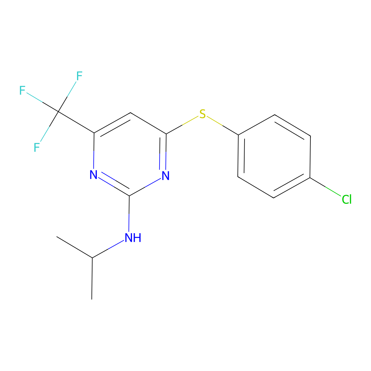 N-[4-[(4-chlorophenyl)sulfanyl]-6-(trifluoromethyl)-2-pyrimidinyl]-N-isopropylamine molecular structure, CAS 339011-36-8