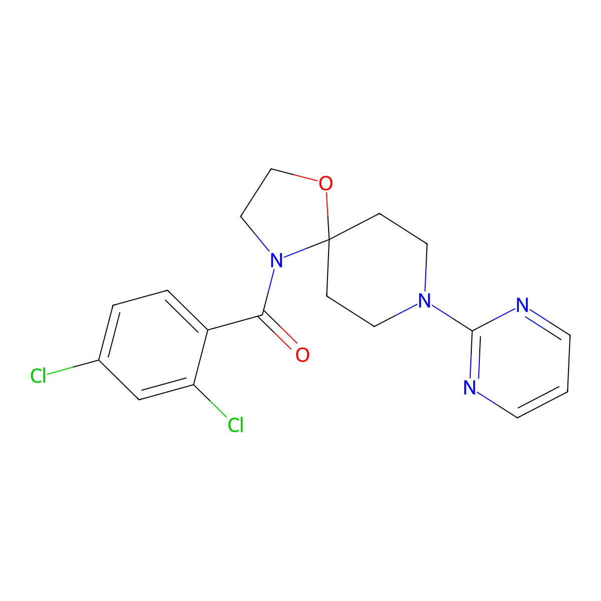 (2,4-Dichlorophenyl)[8-(2-pyrimidinyl)-1-oxa-4,8-diazaspiro[4.5]dec-4-yl]methanone molecular structure, CAS 339011-71-1