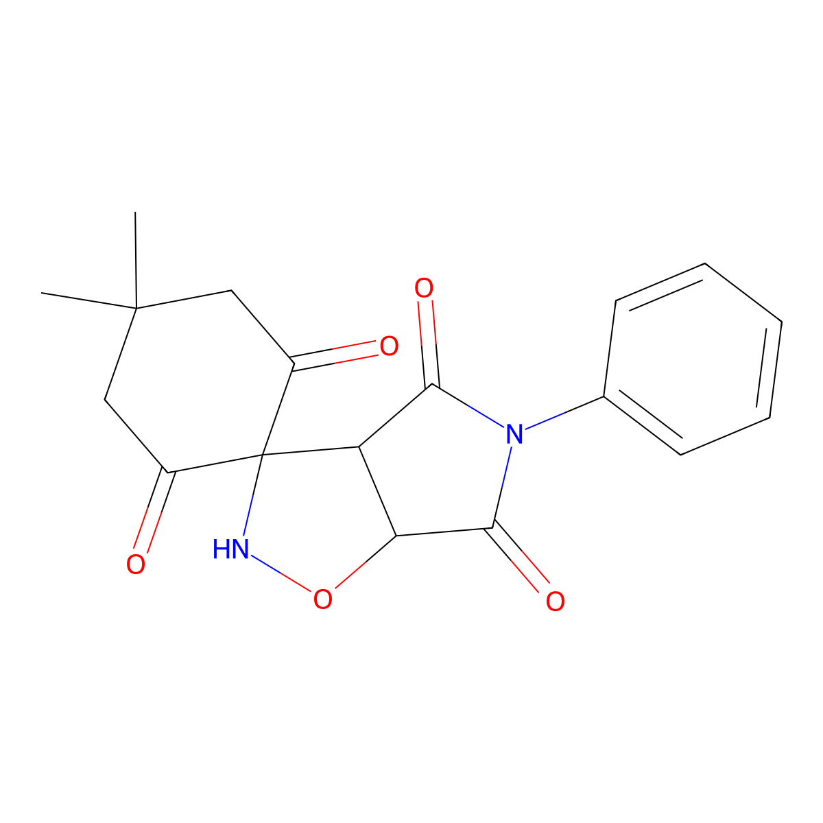 4,4-Dimethyl-5'-phenyl-hexahydrospiro[cyclohexane-1,3'-pyrrolo[3,4-d][1,2]oxazole]-2,4',6,6'-tetrone molecular structure, CAS 339011-75-5